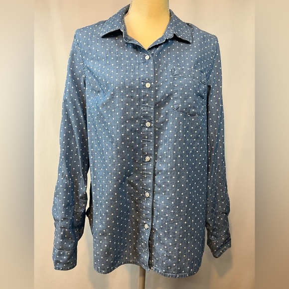 Tommy Hilfiger Tops - Tommy Hilfiger Blue Long Sleeve Button Down Shirt with Polkadots Size Medium